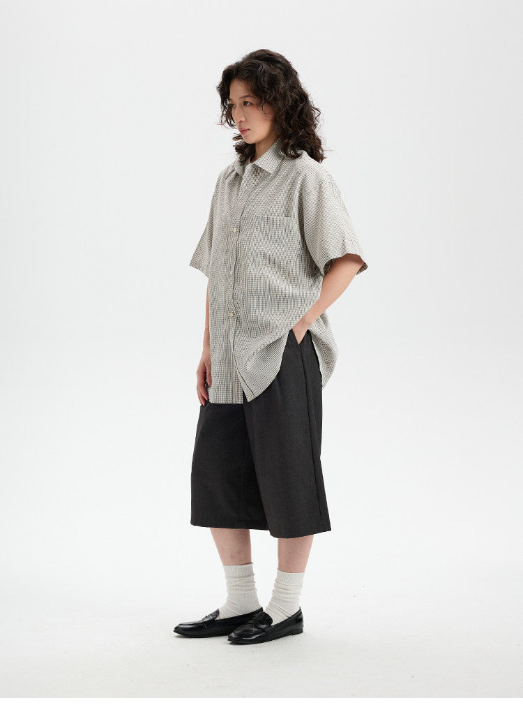 BUTTBILL SS26 Plaid Seersucker Lyocell-Linen Short-Sleeve Pocketed Overshirt