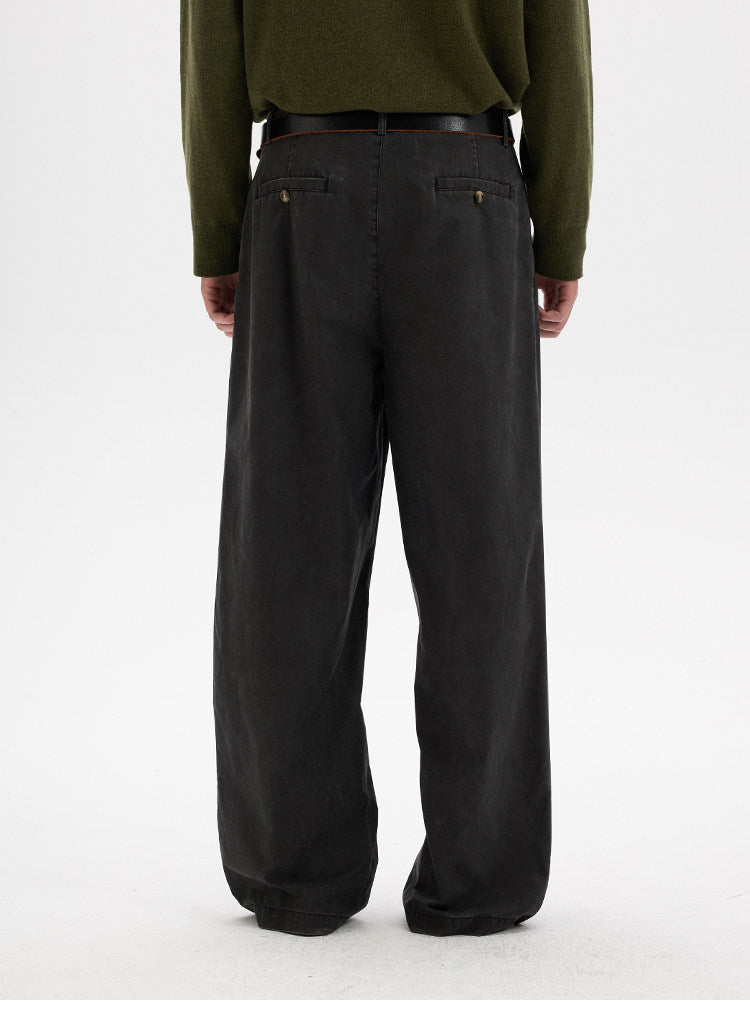 BUTTBILL Effortless Cotton-Nylon Blend Double-Pleated Relaxed Trousers