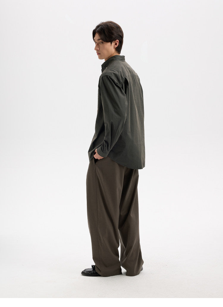 BUTTBILL Unisex High-Density Washed Cotton Concealed Placket Long-Sleeve Shirt021