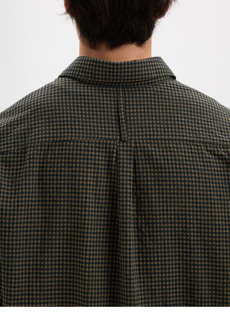 BUTTBILL Vintage Textured Plaid 100% Cotton Long-Sleeve Shirt024