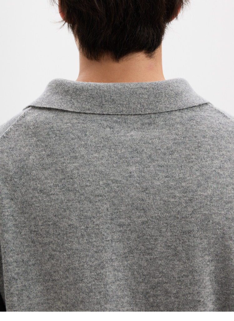 BUTTBILL Minimalist Wool-Blend Long-Sleeve Knit Polo with Shell Buttons020