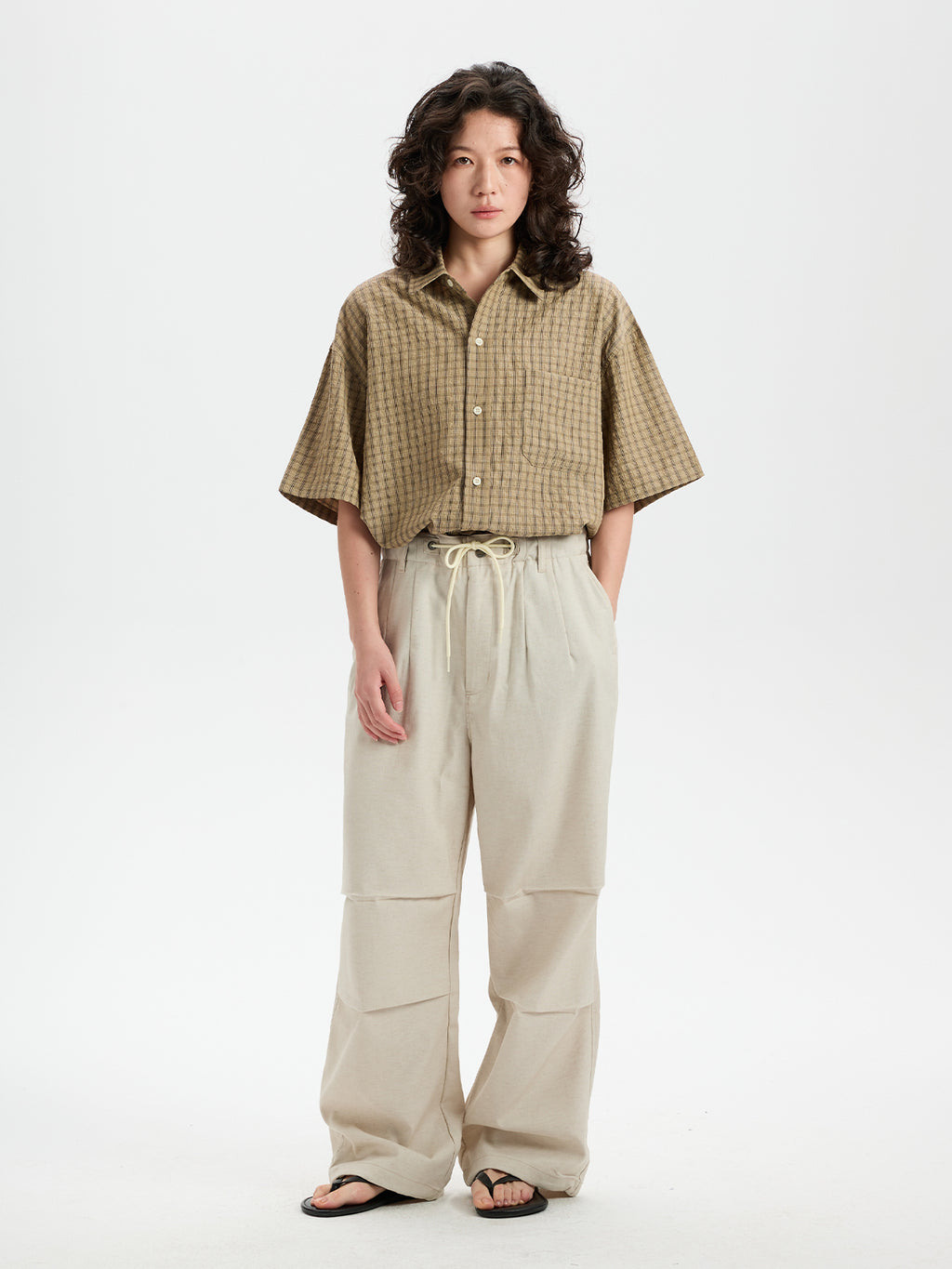 BUTTBILL Relaxed Lyocell-Linen Plaid Seersucker Short-Sleeve Shirt