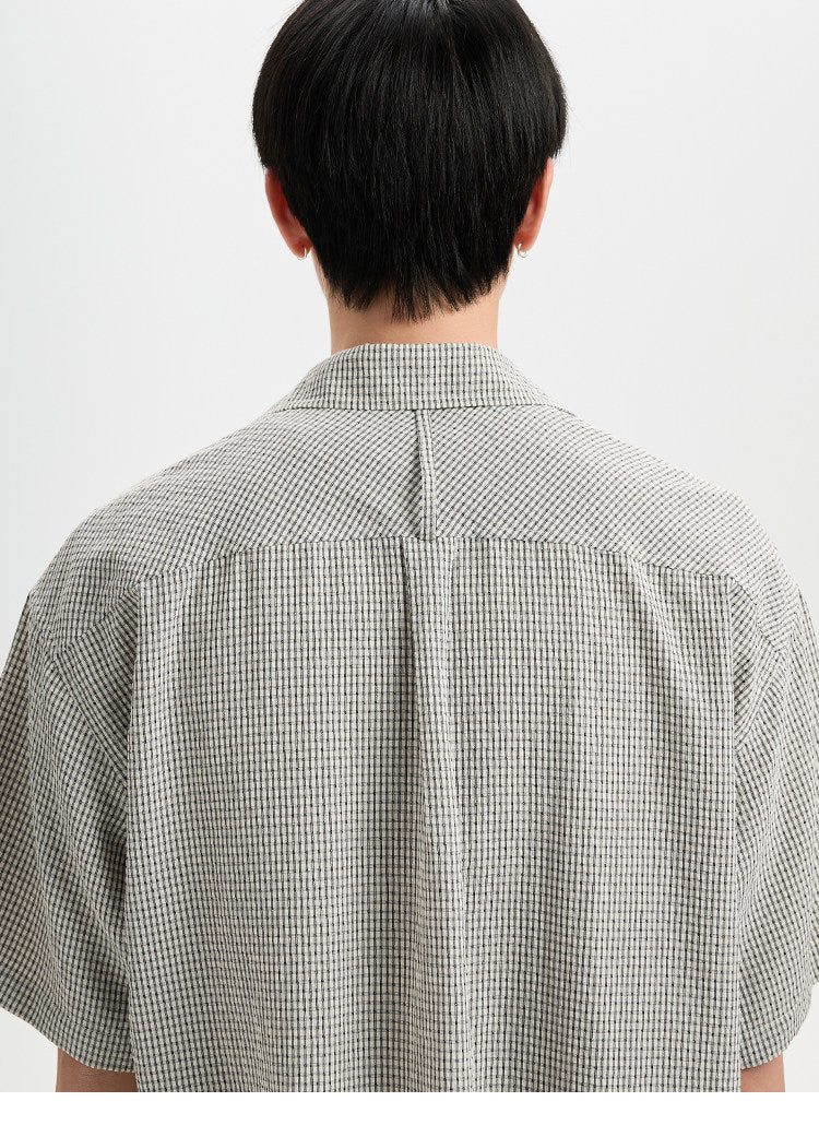 BUTTBILL SS26 Plaid Seersucker Lyocell-Linen Short-Sleeve Pocketed Overshirt
