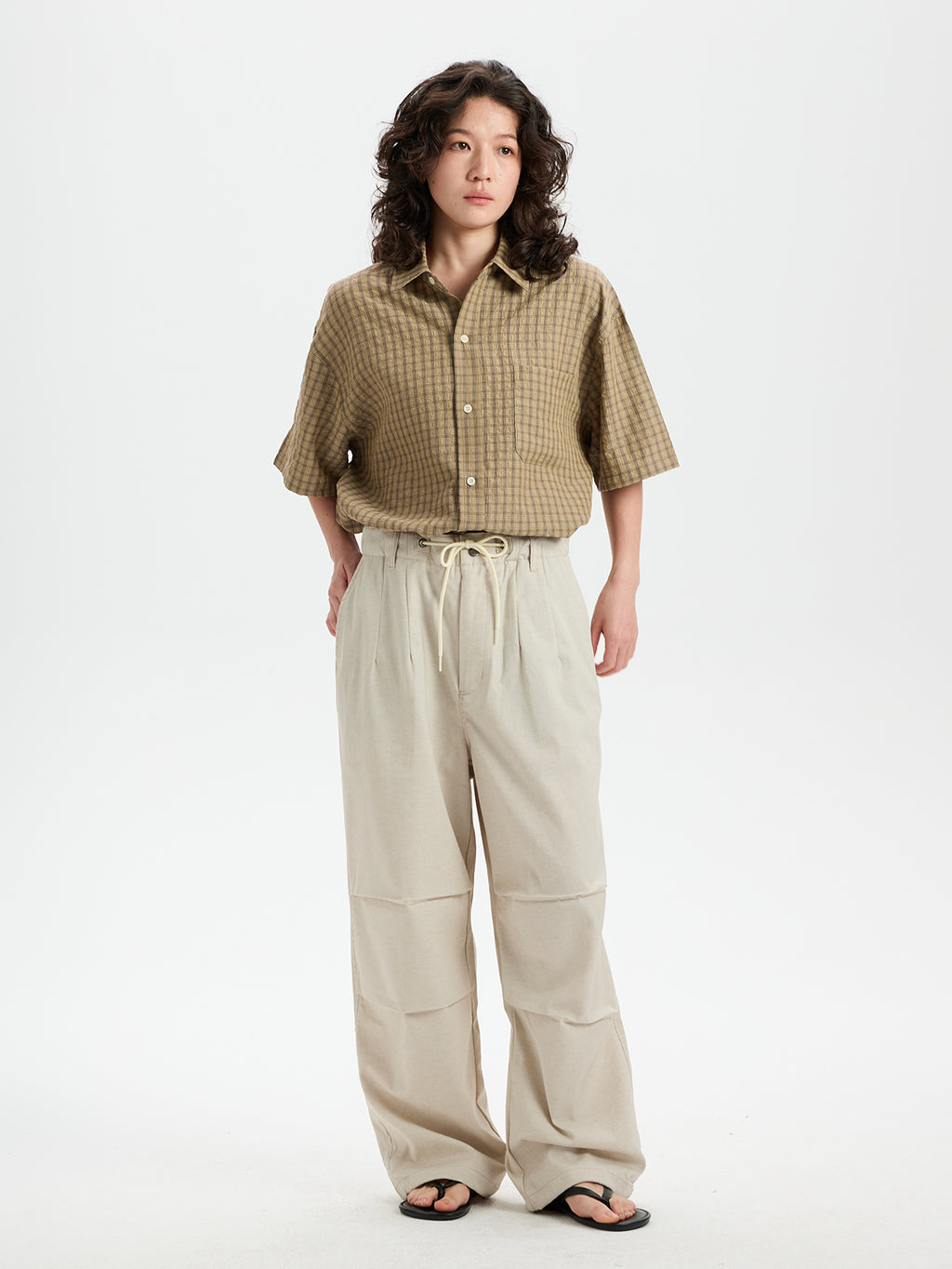 BUTTBILL Relaxed Lyocell-Linen Plaid Seersucker Short-Sleeve Shirt