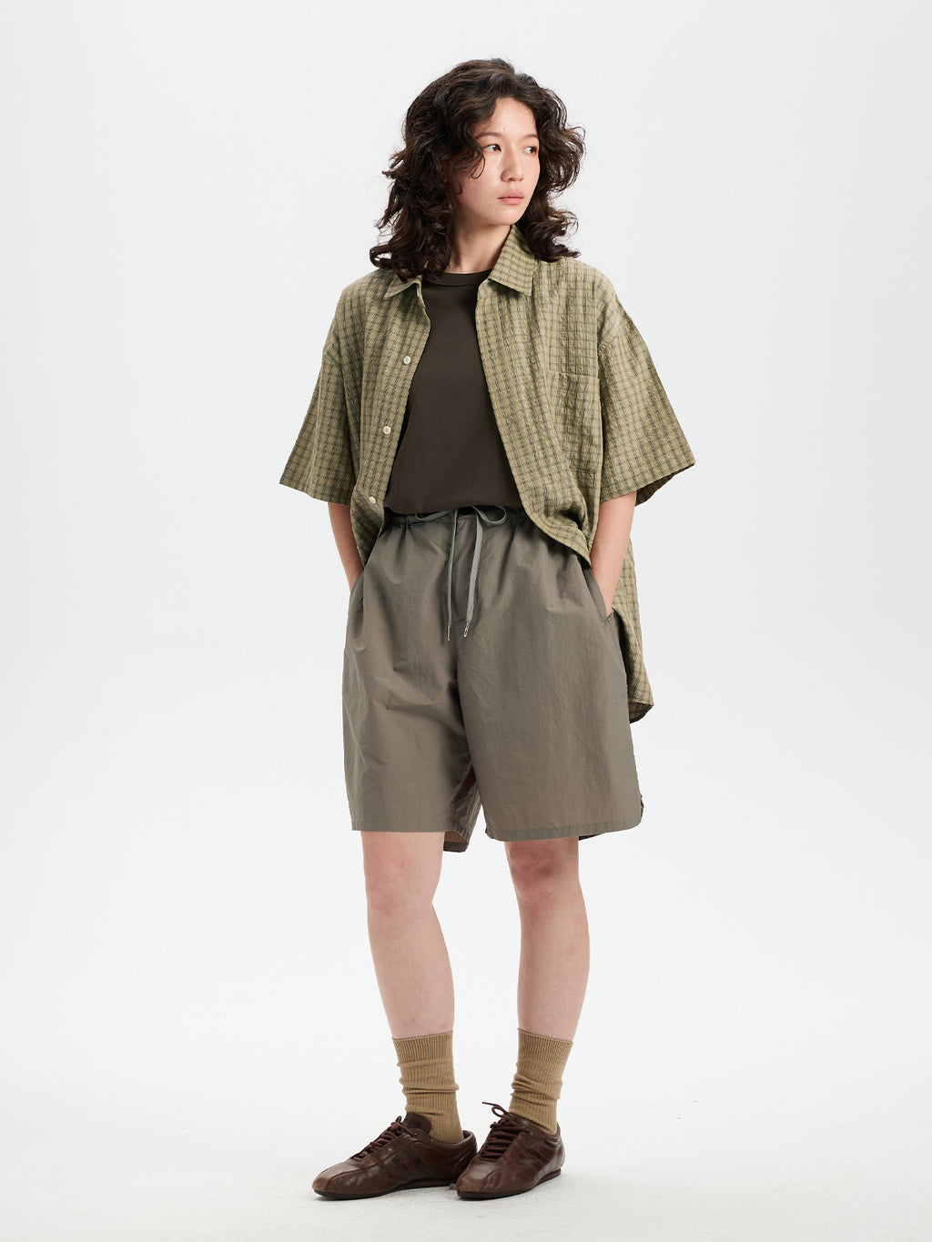 BUTTBILL Relaxed Lyocell-Linen Plaid Seersucker Short-Sleeve Shirt