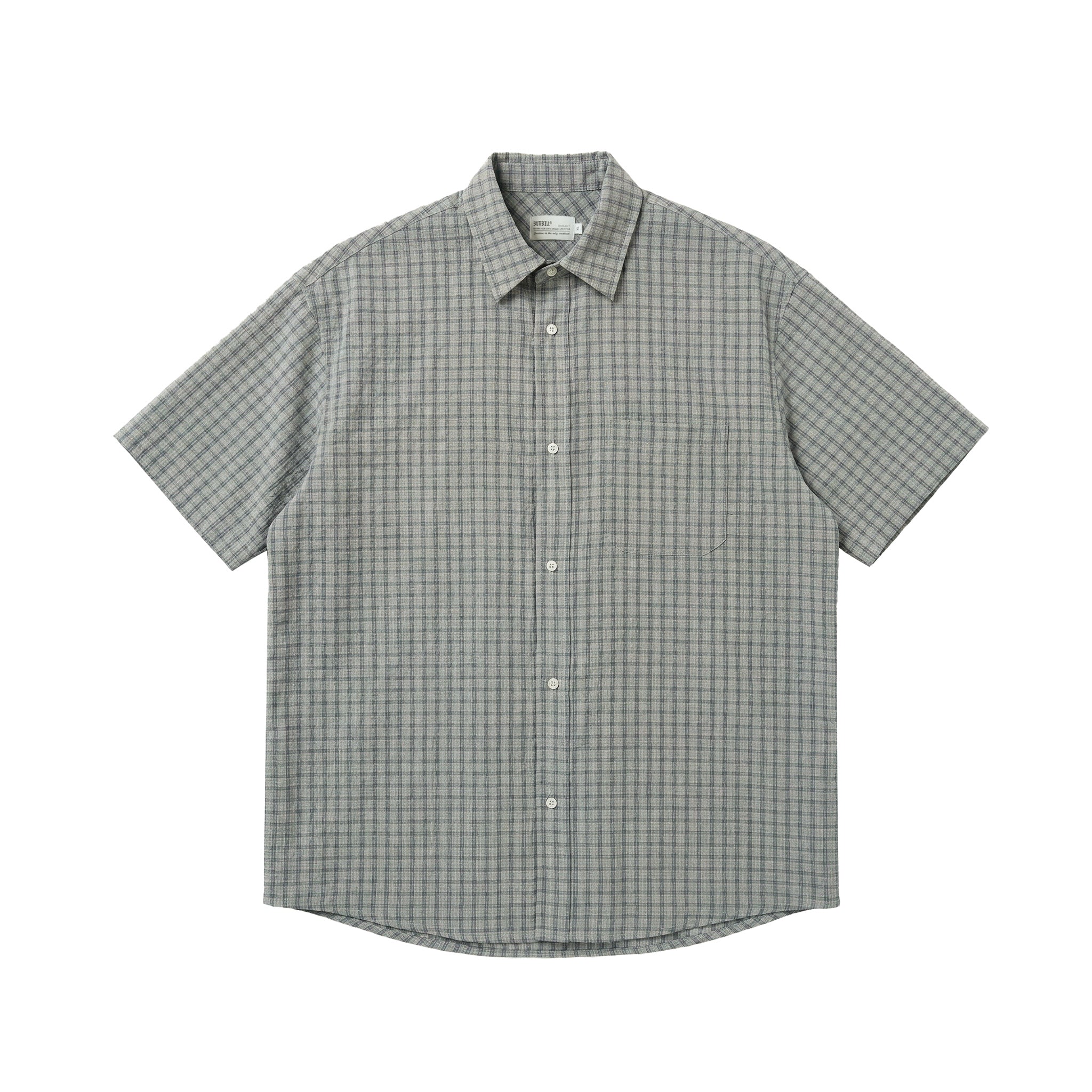 BUTTBILL Relaxed Lyocell-Linen Plaid Seersucker Short-Sleeve Shirt