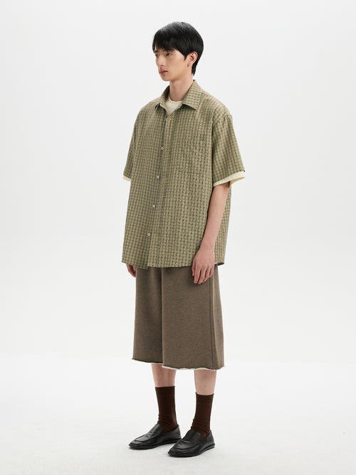 BUTTBILL Relaxed Lyocell-Linen Plaid Seersucker Short-Sleeve Shirt