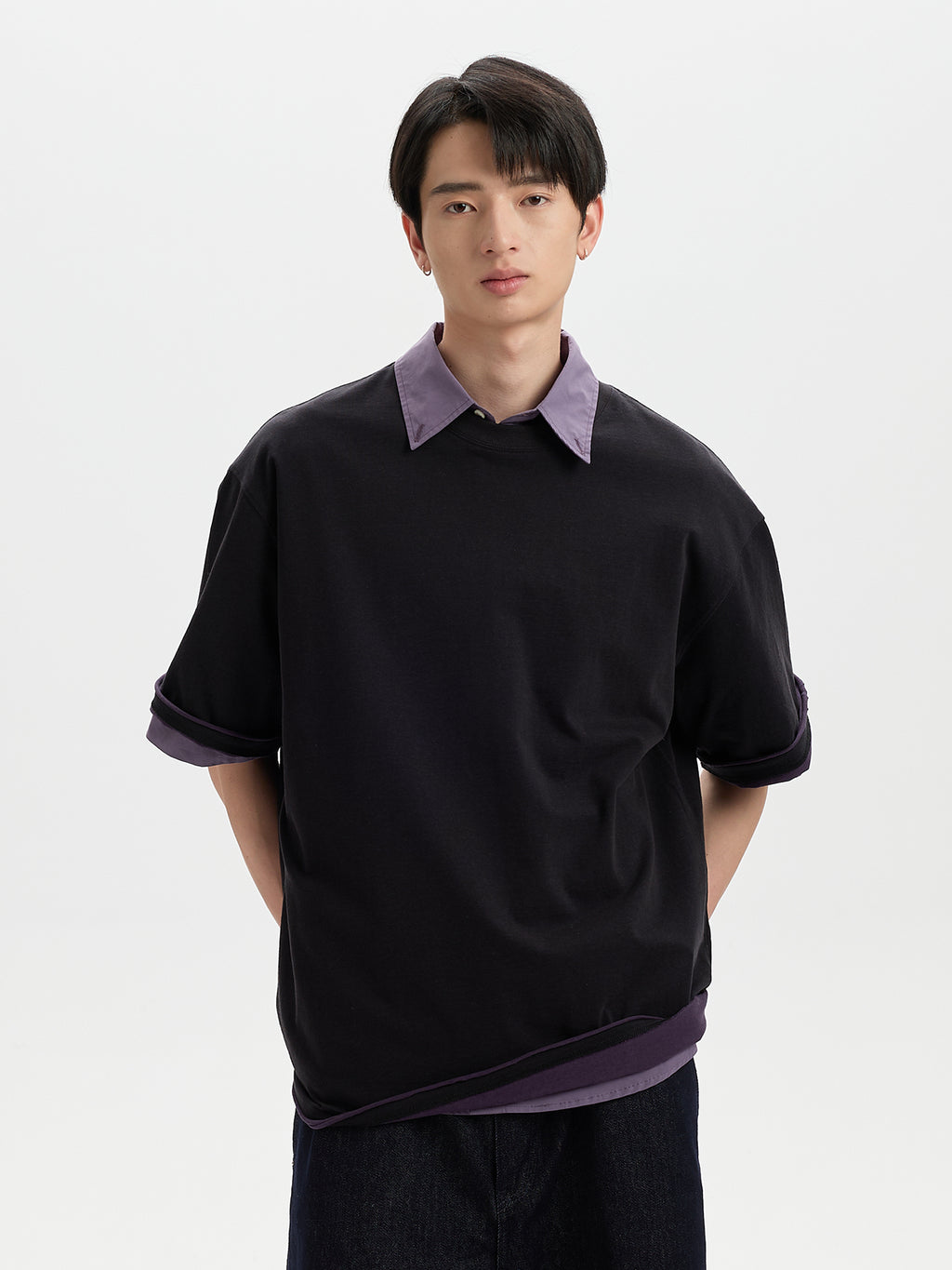 BUTTBILL SS26 Unisex Double-Yarn Cotton Inside-Out Contrast T-Shirt with Rolled Edge