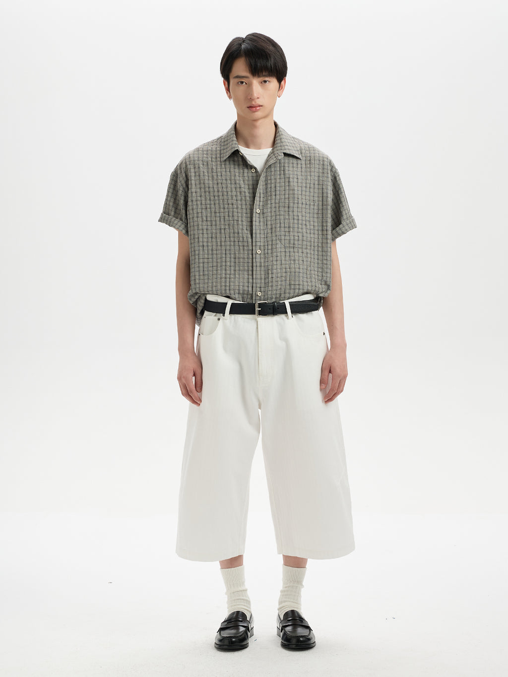 BUTTBILL Relaxed Lyocell-Linen Plaid Seersucker Short-Sleeve Shirt