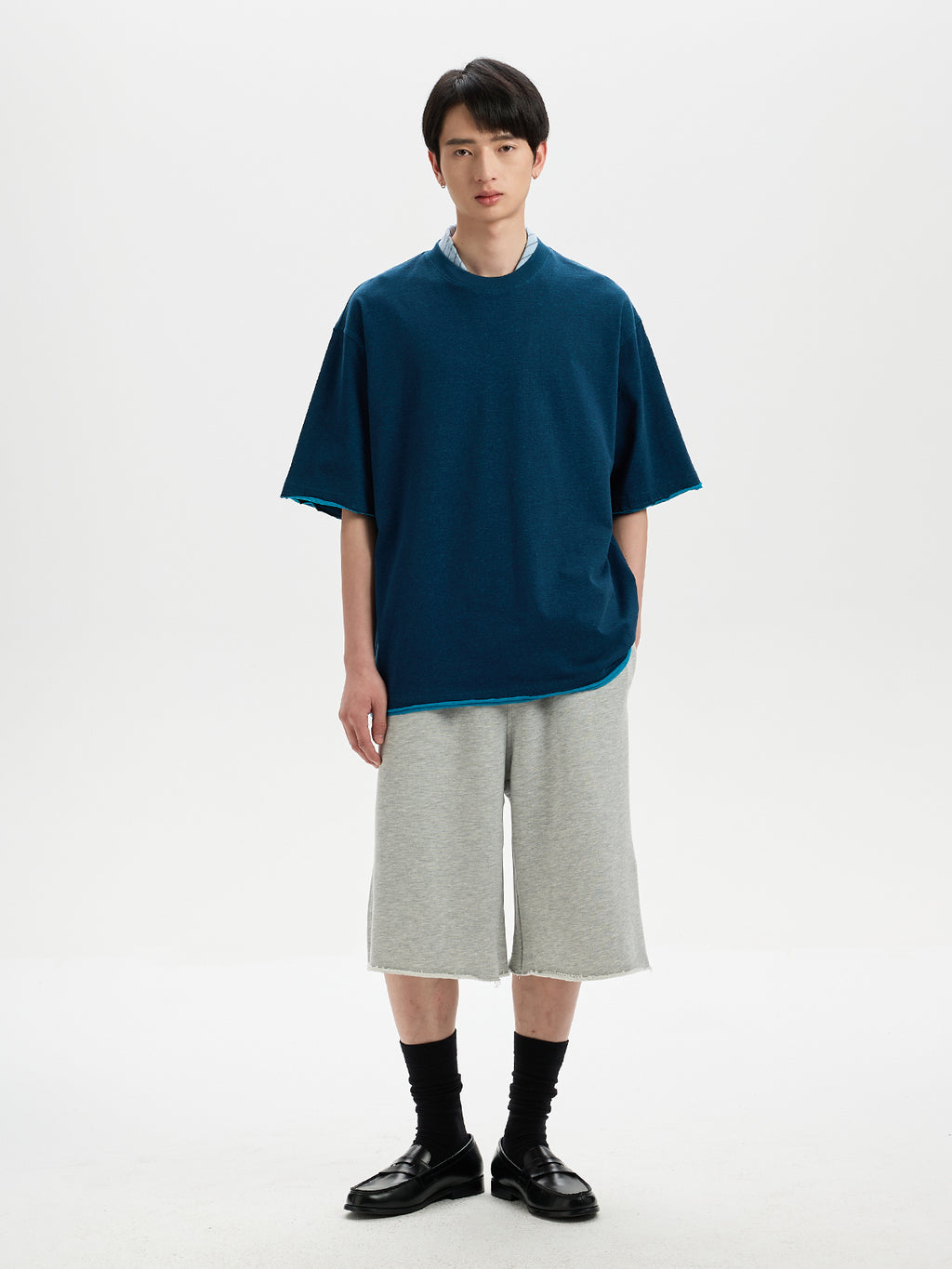 BUTTBILL SS26 Unisex Double-Yarn Cotton Inside-Out Contrast T-Shirt with Rolled Edge