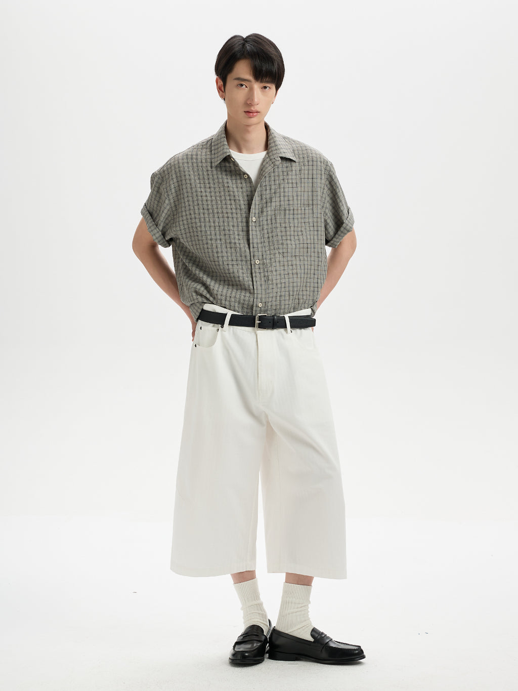 BUTTBILL Relaxed Lyocell-Linen Plaid Seersucker Short-Sleeve Shirt