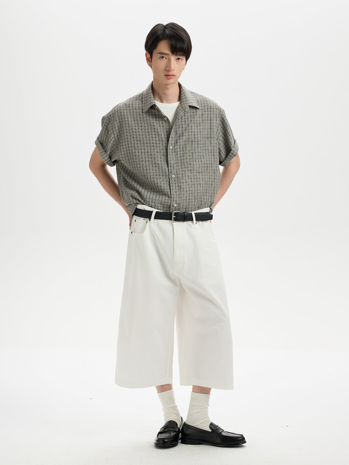 BUTTBILL Relaxed Lyocell-Linen Plaid Seersucker Short-Sleeve Shirt