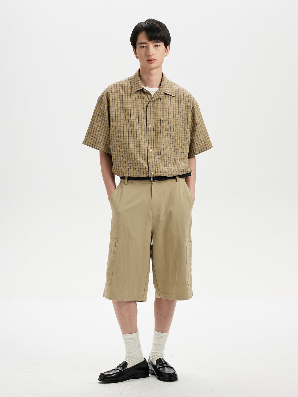 BUTTBILL Relaxed Lyocell-Linen Plaid Seersucker Short-Sleeve Shirt