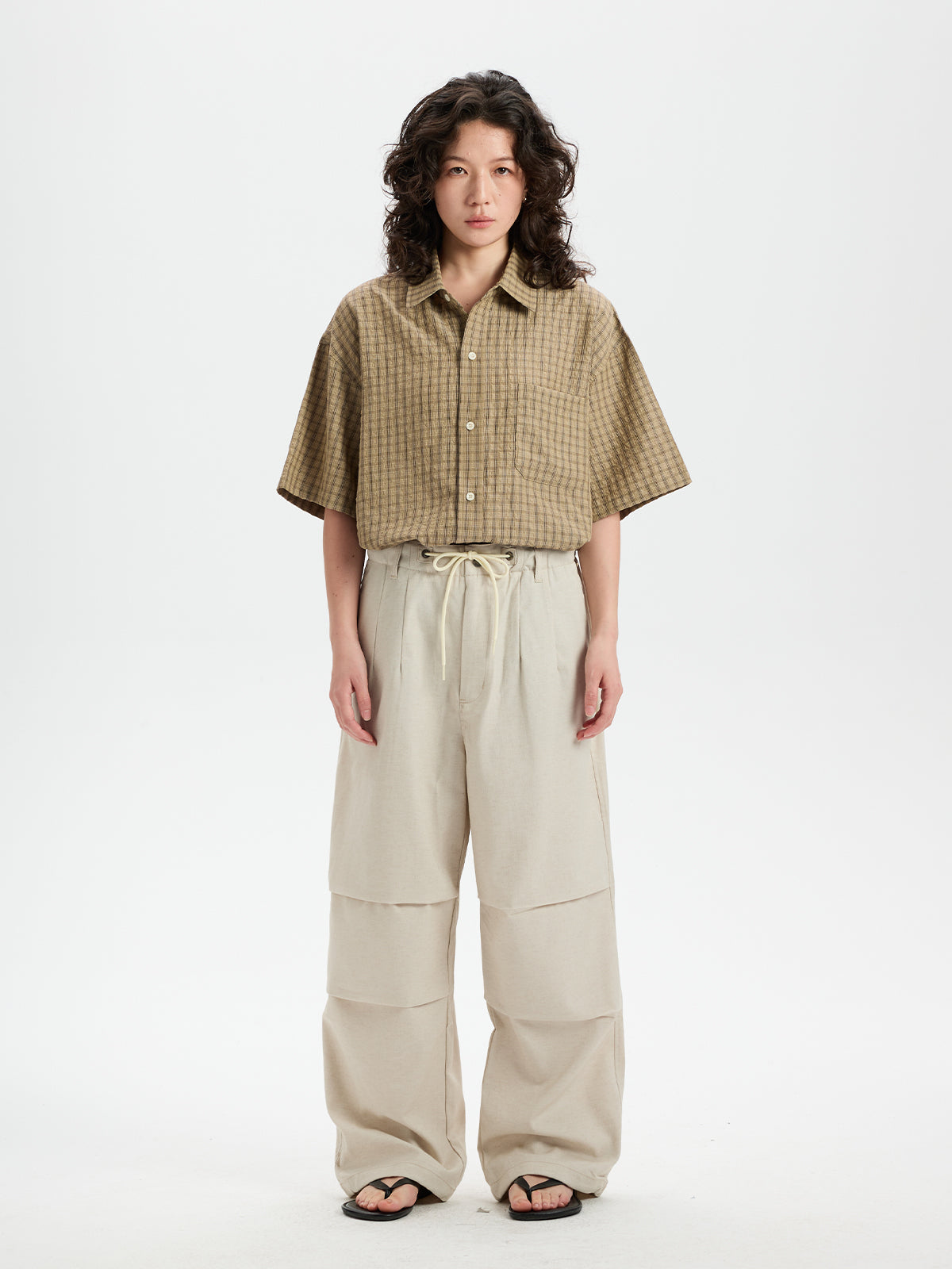BUTTBILL Relaxed Lyocell-Linen Plaid Seersucker Short-Sleeve Shirt