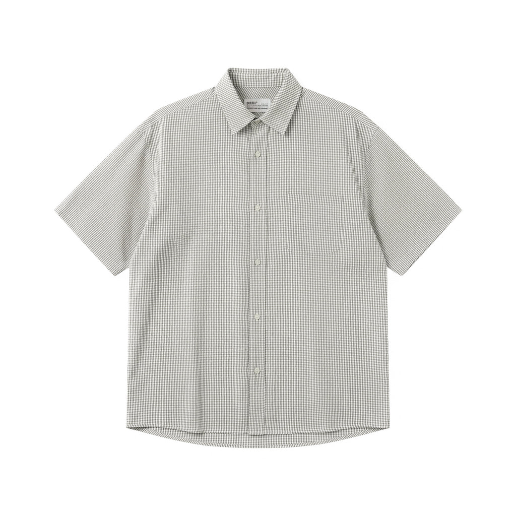 BUTTBILL SS26 Plaid Seersucker Lyocell-Linen Short-Sleeve Pocketed Overshirt
