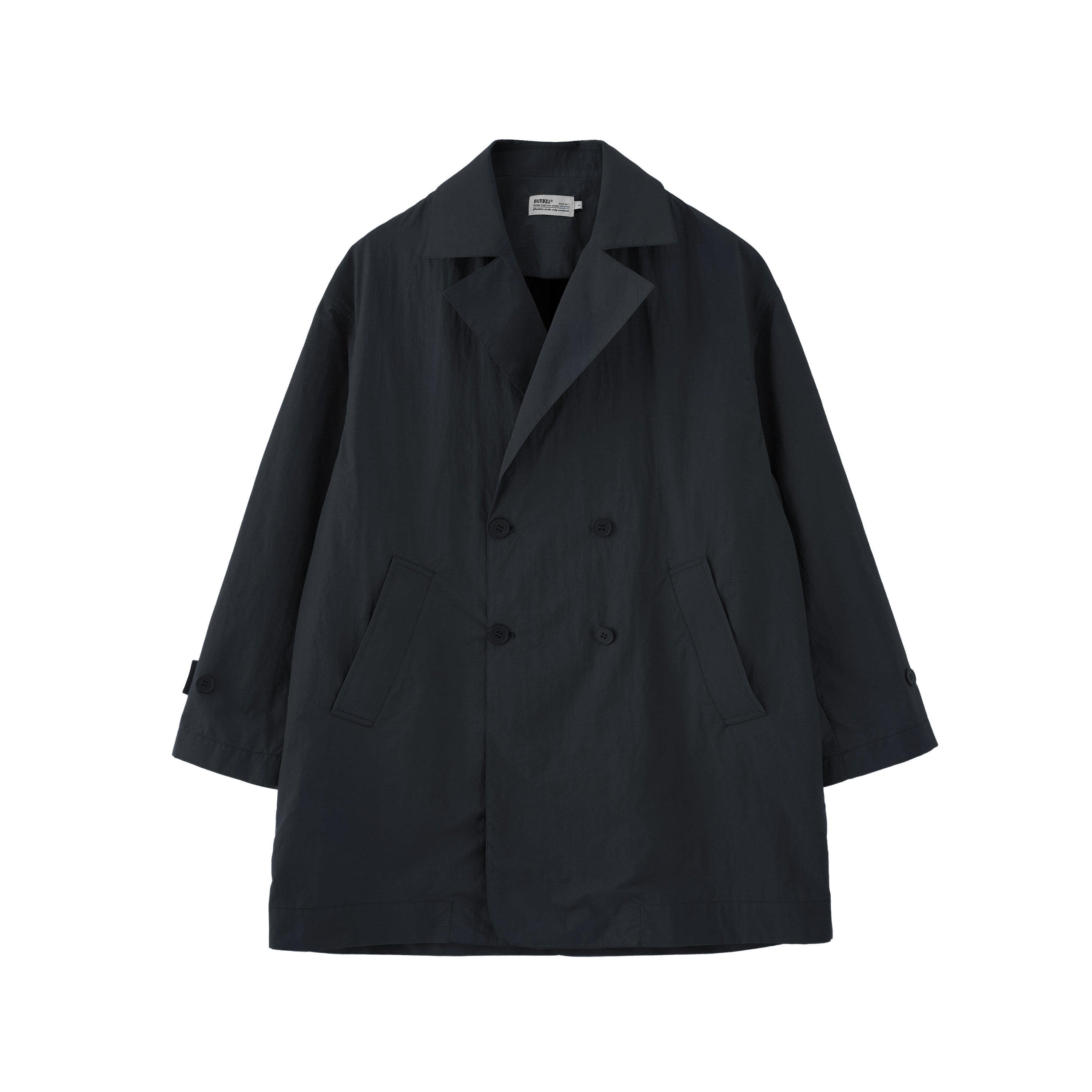 BUTTBILL SS26 Unisex Cotton-Nylon Double-Breasted Mid-Length Trench Coat with Mesh Lining