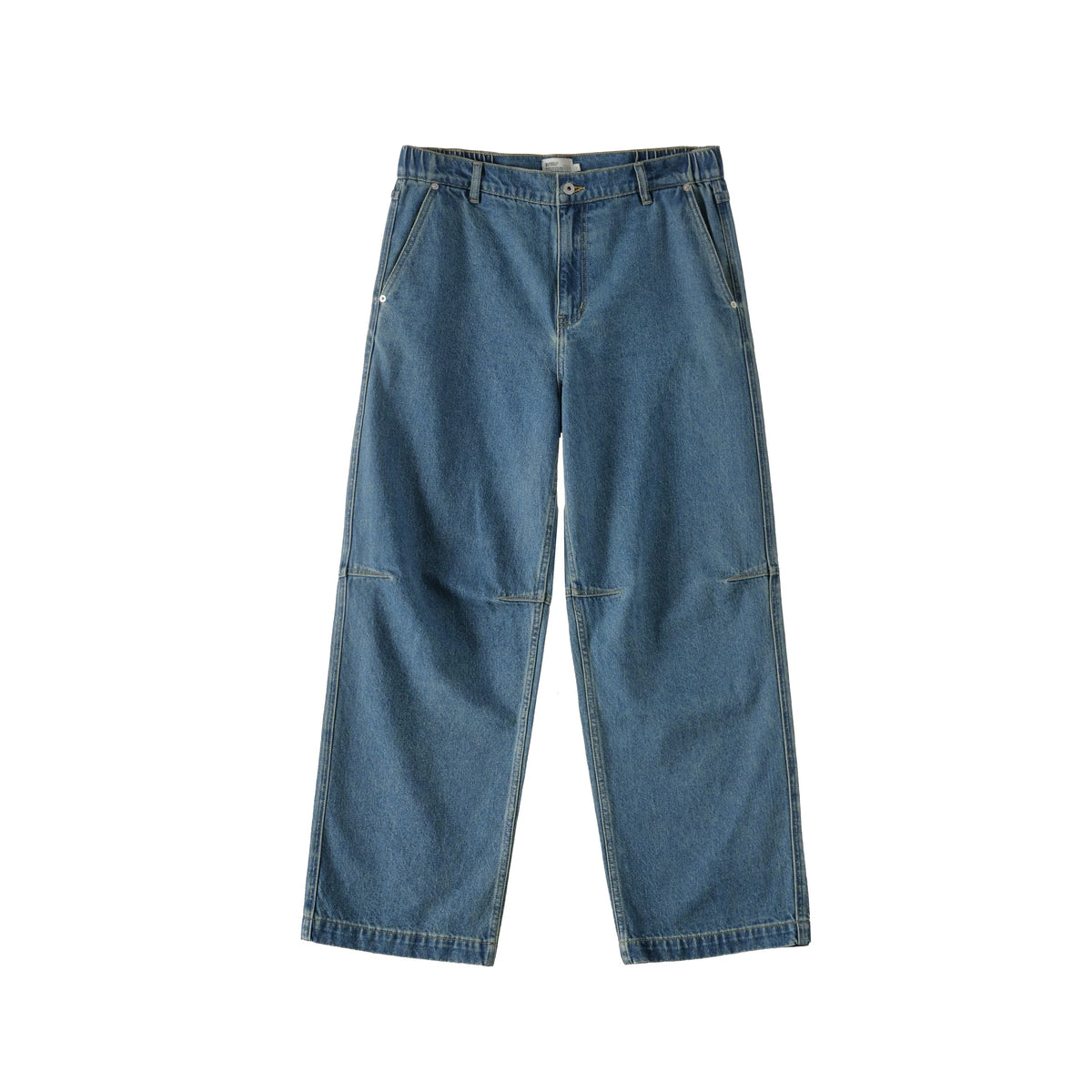 BUTTBILL Men's 13.2oz Knee-Pleated Washed Denim Jeans with Contrast Stitching080
