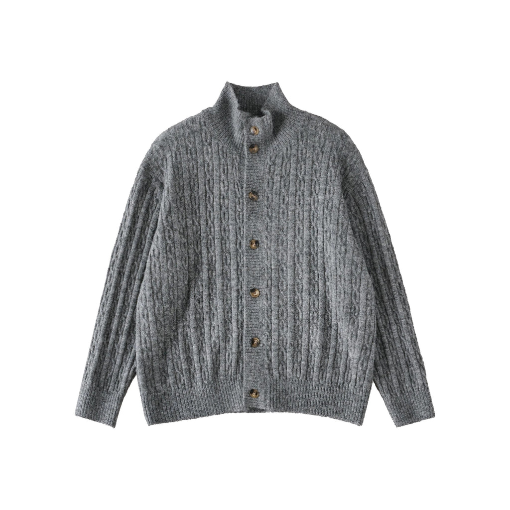 BUTTBILL Unisex Relaxed Stand Collar Cable-Knit Cardigan072