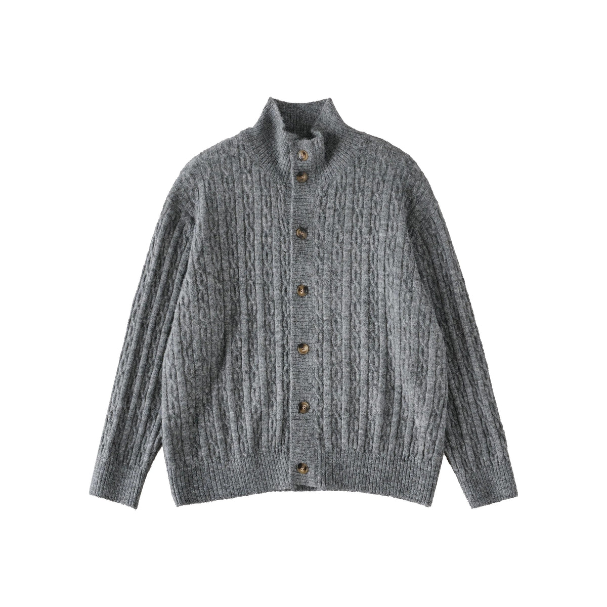 BUTTBILL Unisex Relaxed Stand Collar Cable-Knit Cardigan072