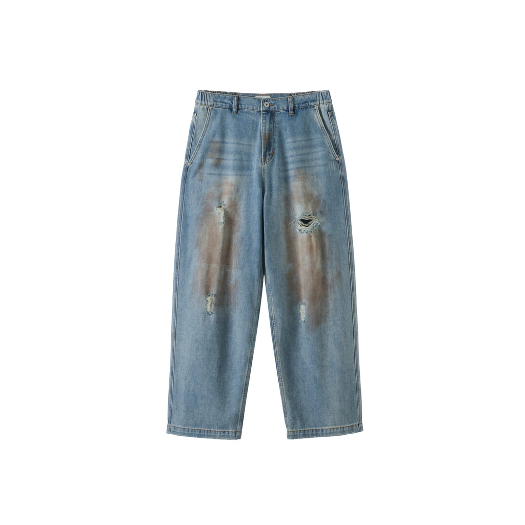 BUTTBILL Unisex Vintage Mud-Dyed Washed Relaxed Jeans086