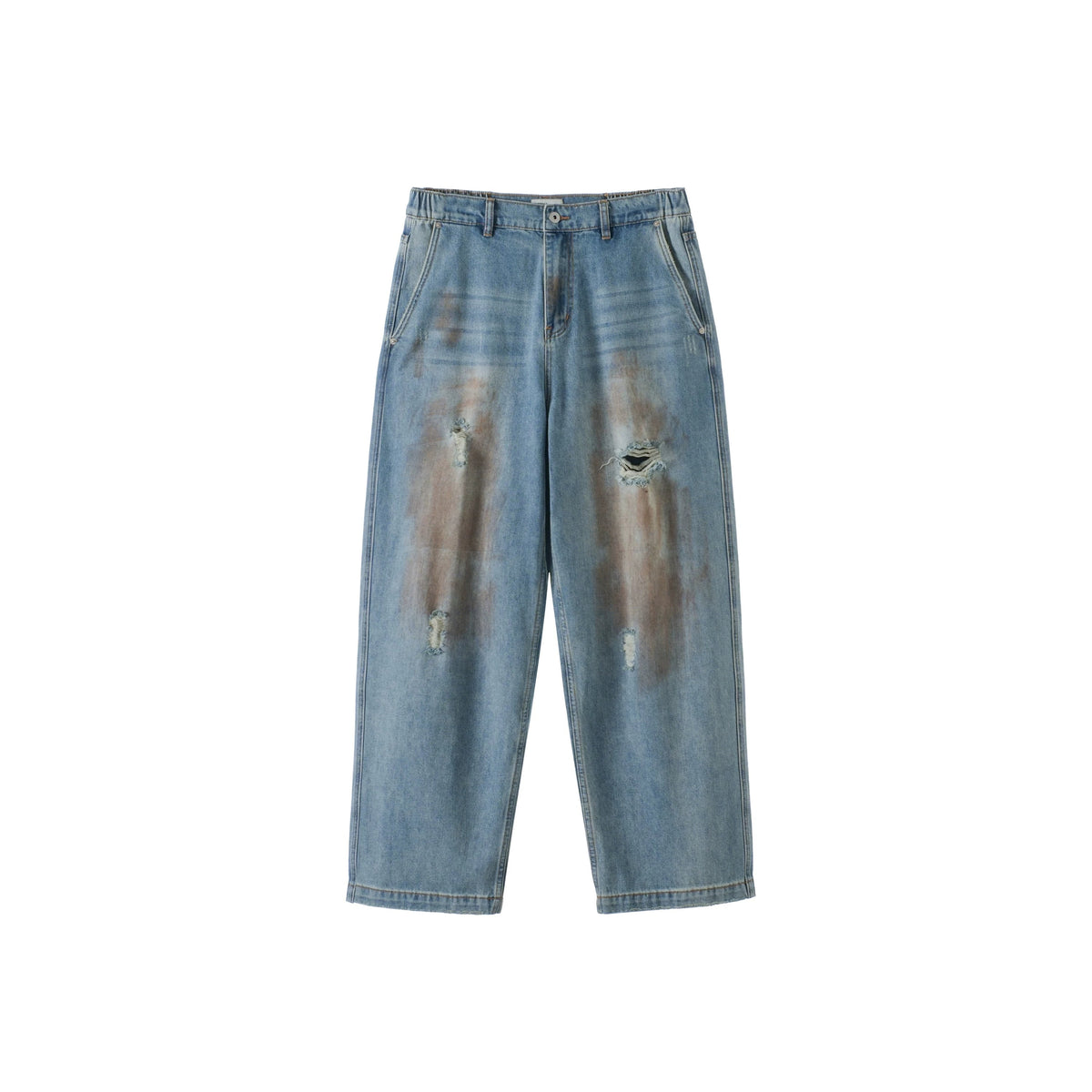BUTTBILL Unisex Vintage Mud-Dyed Washed Relaxed Jeans086