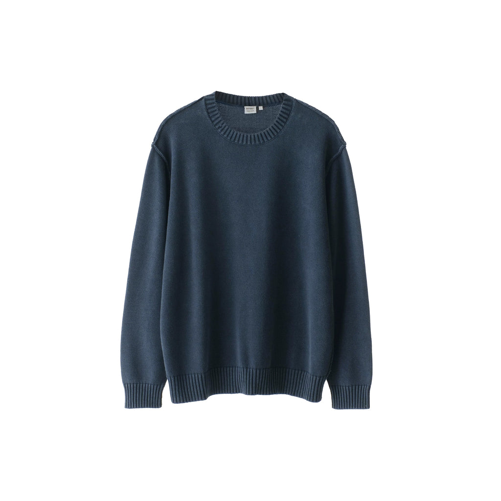 BUTTBILL Men's Stonewashed Minimalist Crewneck Knit Sweater099