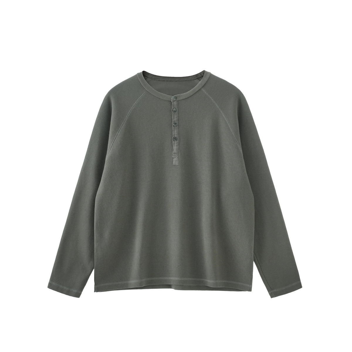 BUTTBILL SS26 Unisex Washed Hemp Waffle Knit Long-Sleeve Henley049