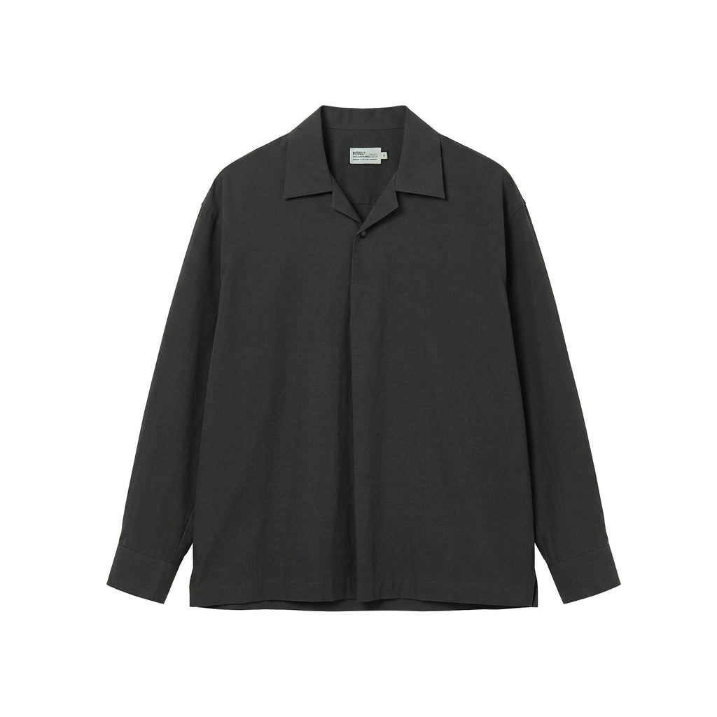 BUTTBILL Urban Minimalist Lyocell-Blend Pleated Camp Collar Snap-Front Shirt028