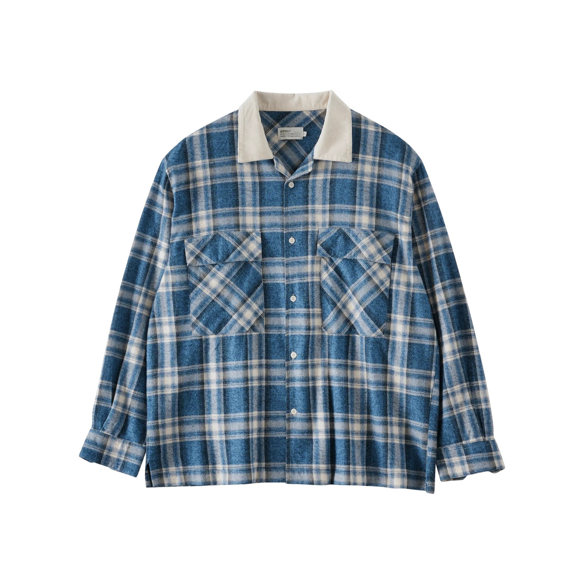 BUTTBILL Men's Cotton Plaid Overshirt with Contrast Corduroy Camp Collar079