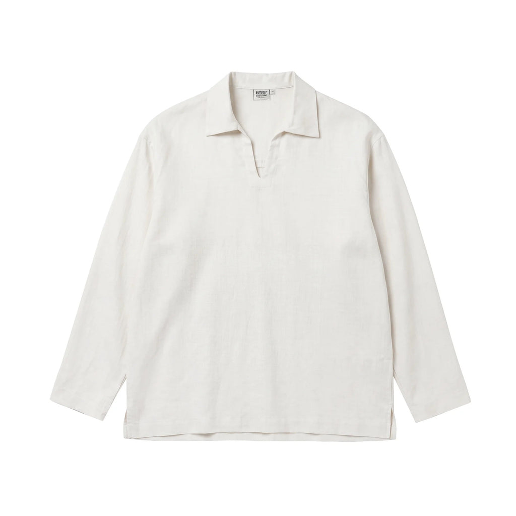 BUTTBILL Effortless Lyocell-Linen V-Neck Long-Sleeve Polo with Split Hem043