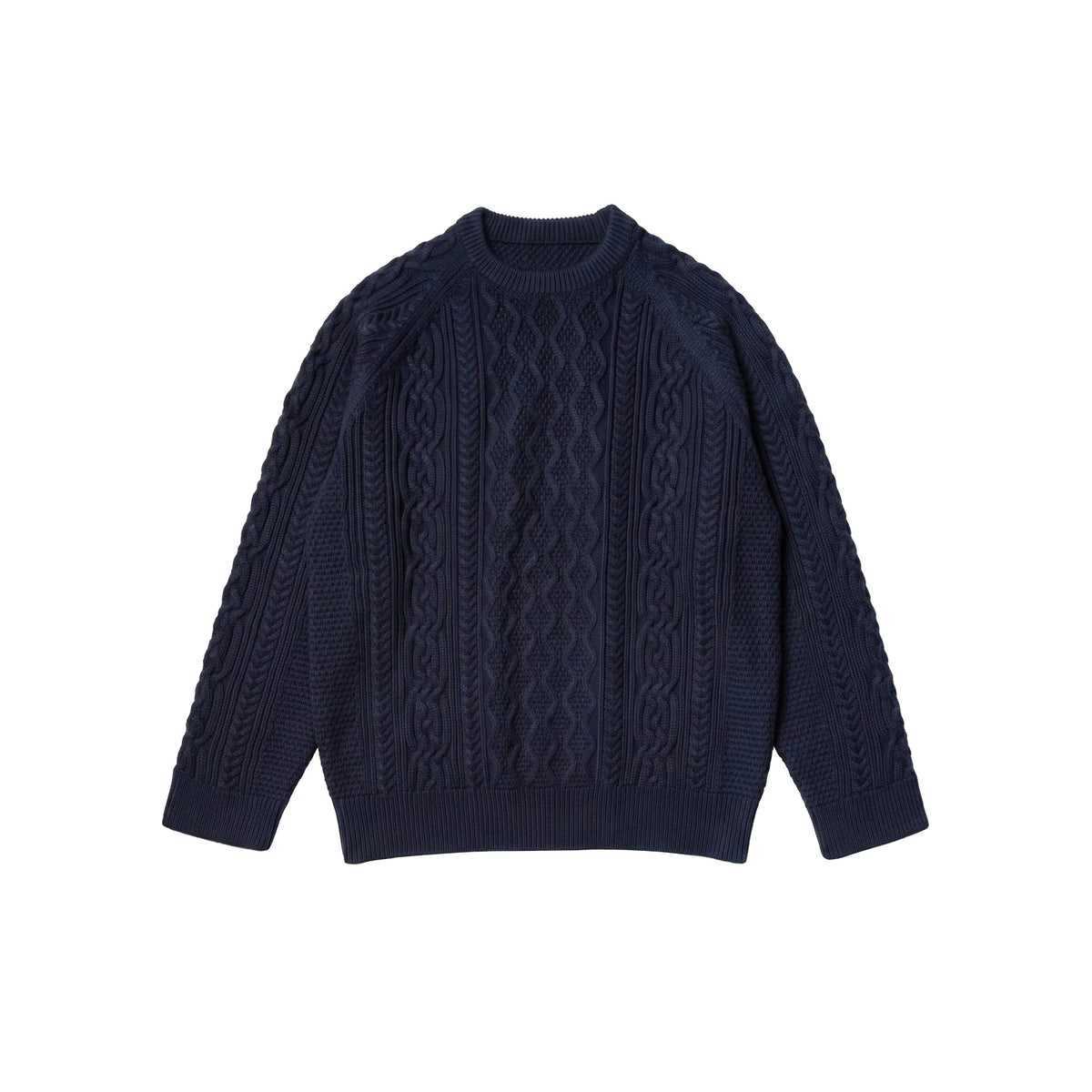 BUTTBILL Textured Cable-Knit Wool-Blend Sweater – Relaxed Fit Raglan Sleeve Crewneck Pullover#131