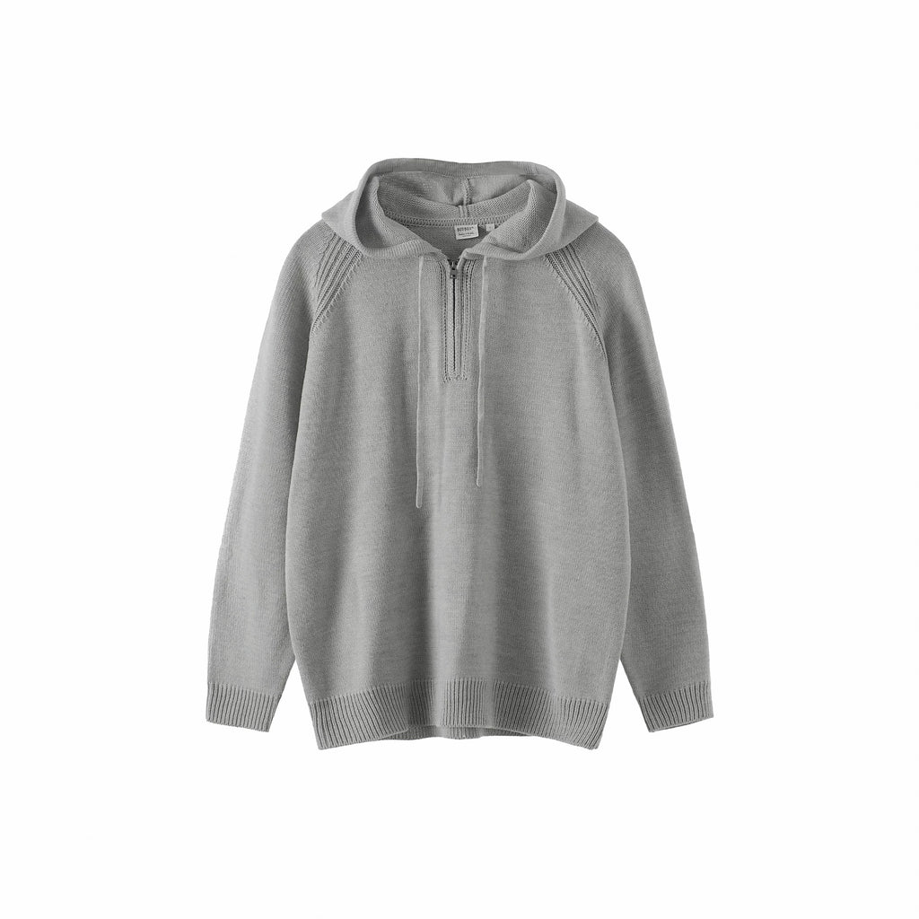 BUTTBILL Men's Minimalist Half-Placket Knit Hoodie111