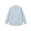 BUTTBILL Minimalist Crinkled Pima Cotton Blend Band Collar Shirt with Double Pockets029