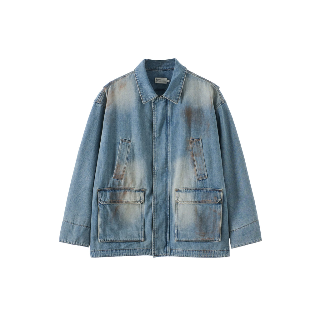 BUTTBILL Unisex Vintage Mud-Dyed Washed Relaxed Denim Jacket088