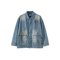 BUTTBILL Unisex Vintage Mud-Dyed Washed Relaxed Denim Jacket088