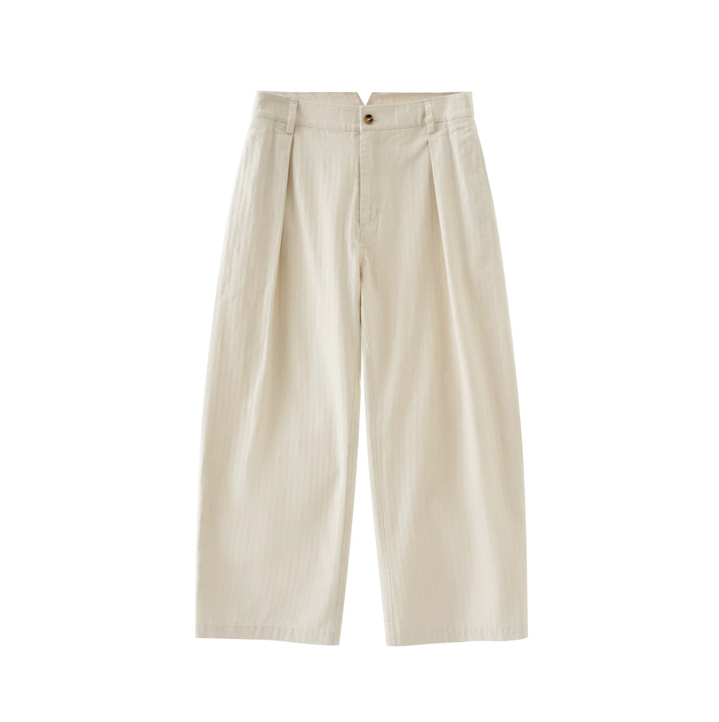 BUTTBILL Men's Enzyme-Washed Cotton Twill Pleated Straight Trousers059