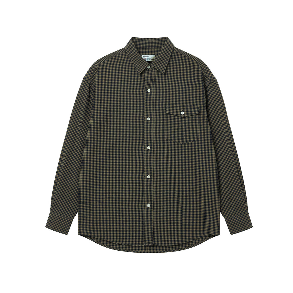 BUTTBILL Vintage Textured Plaid 100% Cotton Long-Sleeve Shirt024