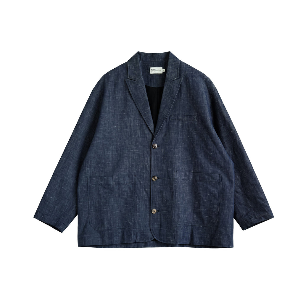 BUTTBILL Unisex Cotton-Linen-Lyocell Blend Washed Denim Relaxed Blazer023