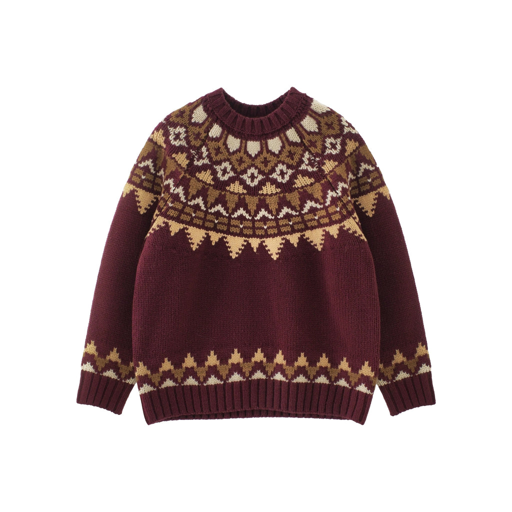 BUTTBILL FW25 Unisex Holiday Fair Isle Yoke Lambswool Sweater057