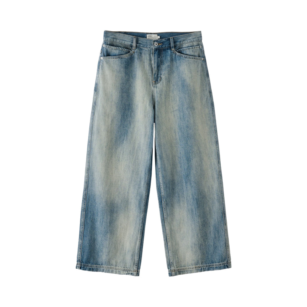 BUTTBILL Unisex Vintage Washed Raw Denim Relaxed Jeans077