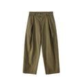 BUTTBILL Unisex 100% Cotton Herringbone Double-Pleated Trousers076