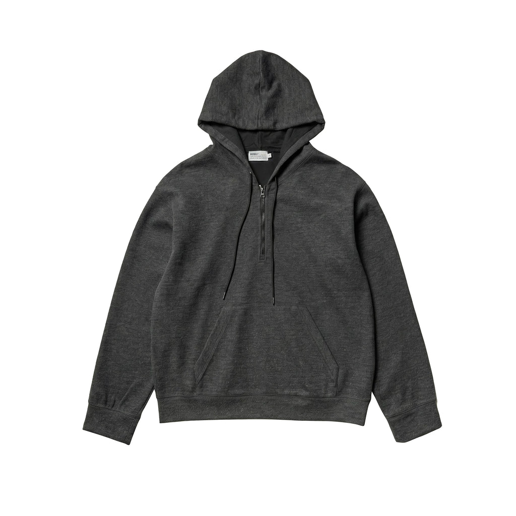 BUTTBILL Vintage Textured Twill Half-Zip Hoodie – Relaxed Fit Hooded Sweatshirt with Soft Brushed Interior#134