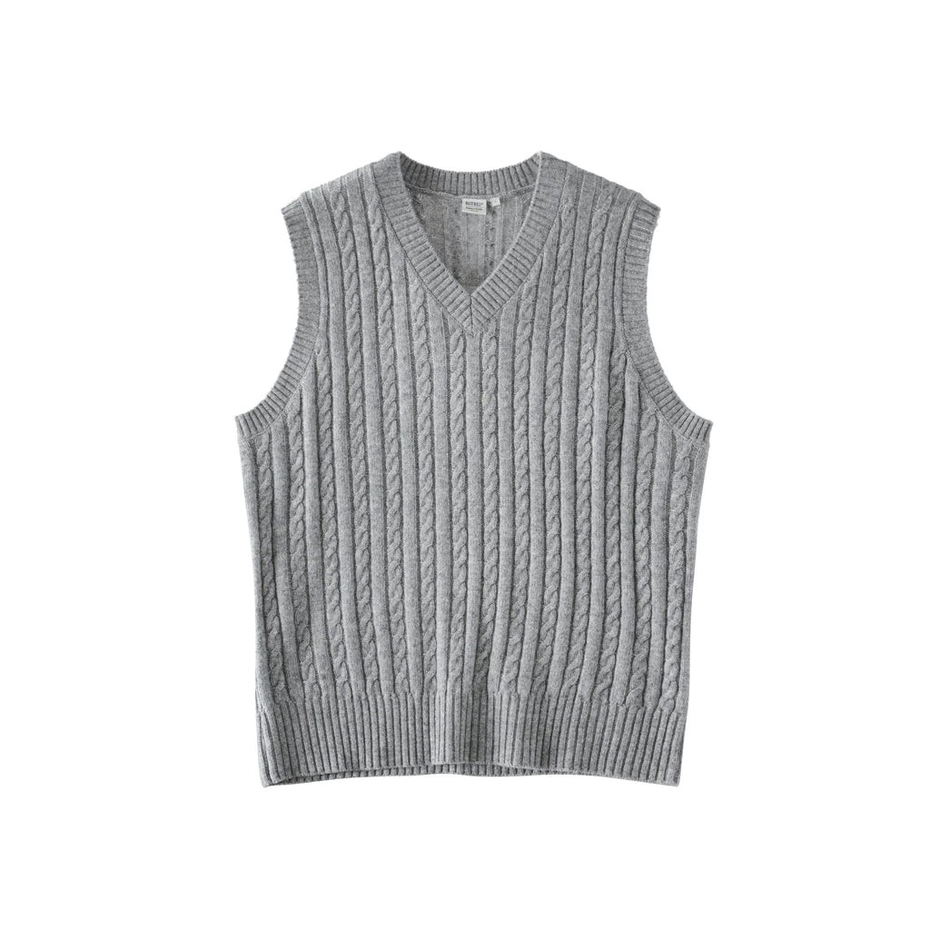 BUTTBILL Relaxed Cable-Knit V-Neck Lambswool-Blend Sweater Vest073