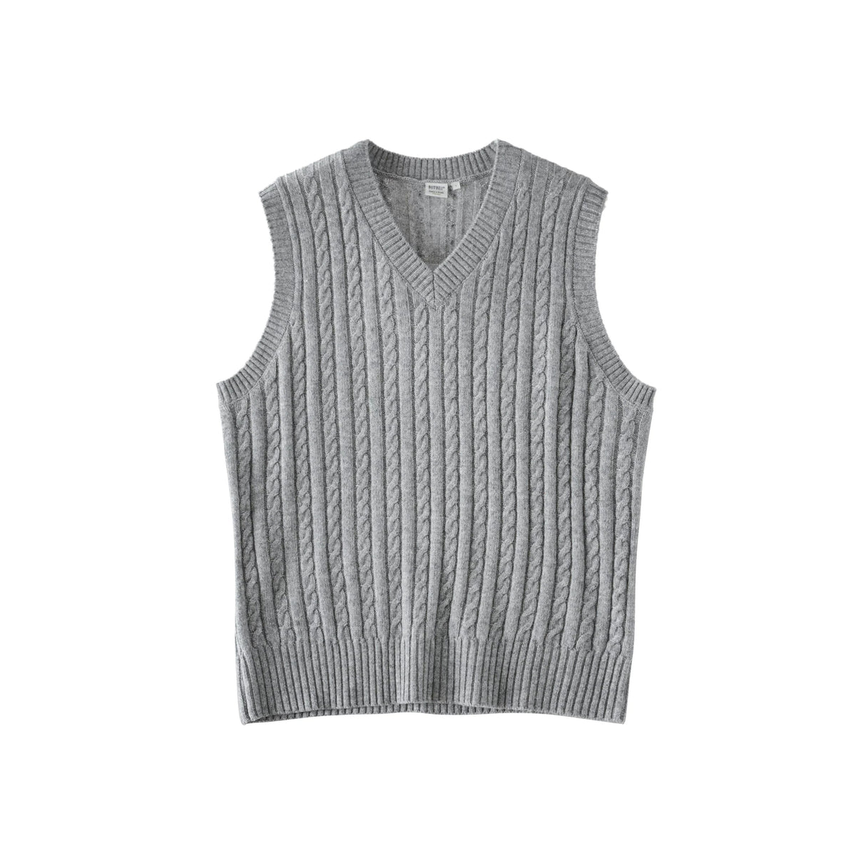 BUTTBILL Relaxed Cable-Knit V-Neck Lambswool-Blend Sweater Vest073