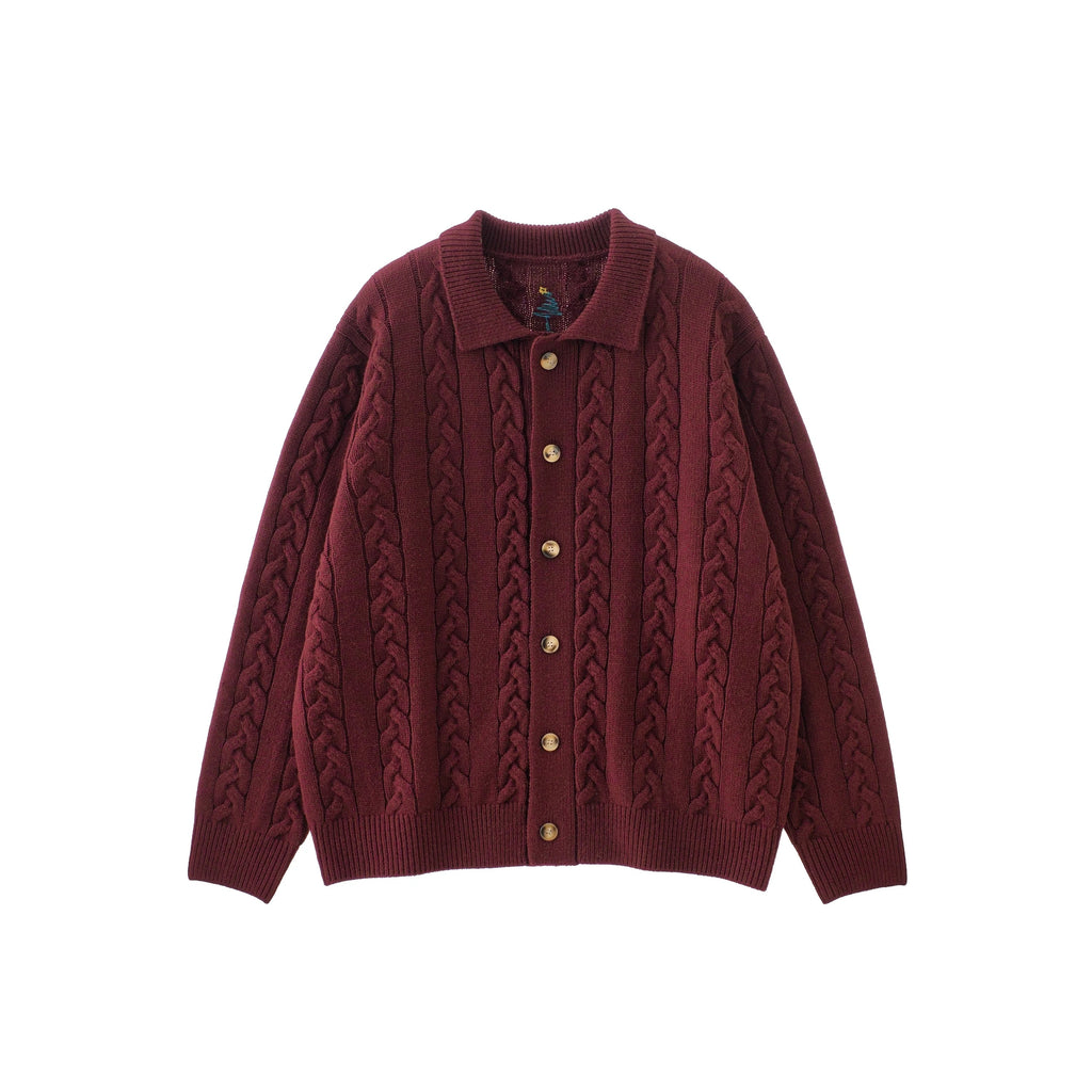 BUTTBILL FW25 Relaxed Cable-Knit Lambswool Embroidered Cardigan058