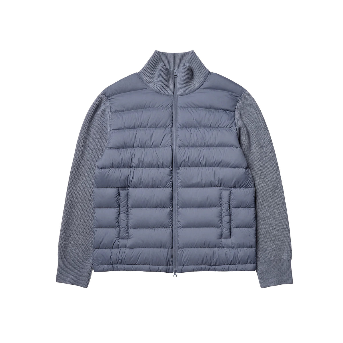 BUTTBILL Lightweight 90% White Duck Down Puffer Jacket – Knit Panel Quilted Stand Collar Jacket with Relaxed Fit#122