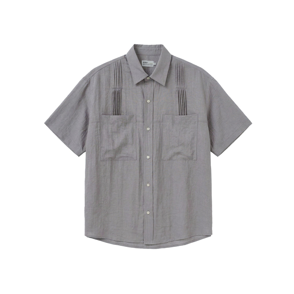 BUTTBILL SS26 Linen-Blend Box-Pleated Short-Sleeve Shirt with Pocket