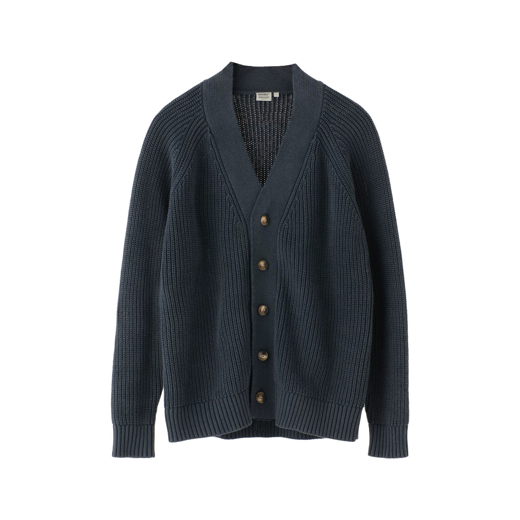 BUTTBILL Men's Stonewashed 32s Cotton V-Neck Cardigan Jacket091