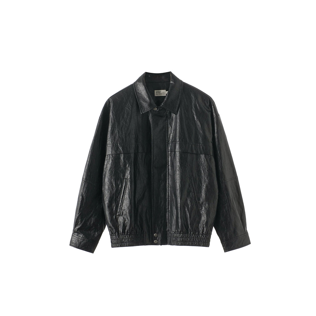 BUTTBILL Unisex Distressed Paper-Touch Faux Leather Jacket108
