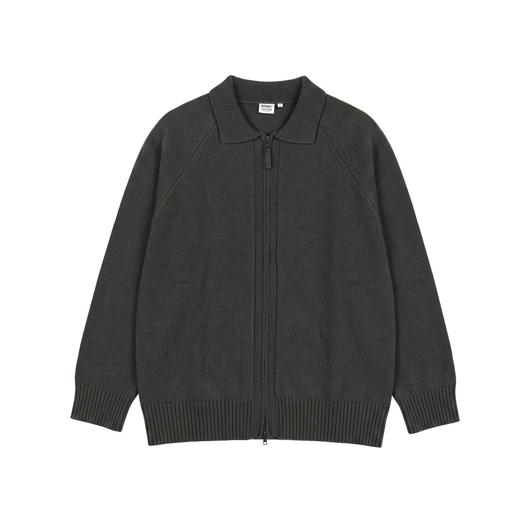 BUTTBILL Vintage Wool-Blend Raglan Collared Two-Way Zip Cardigan042